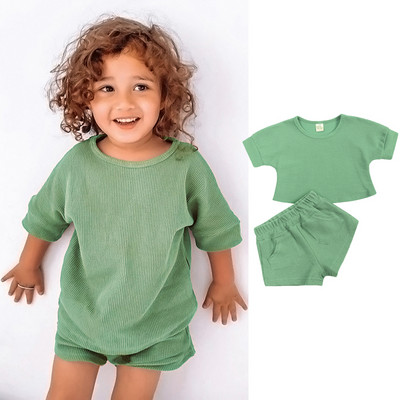 Dječaci Djevojčice Ljetna 2-dijelna trenerka Odjeća Majice Majice + Kratke hlače s elastičnim strukom s kompletom džepova Dječja ležerna jednobojna odjeća