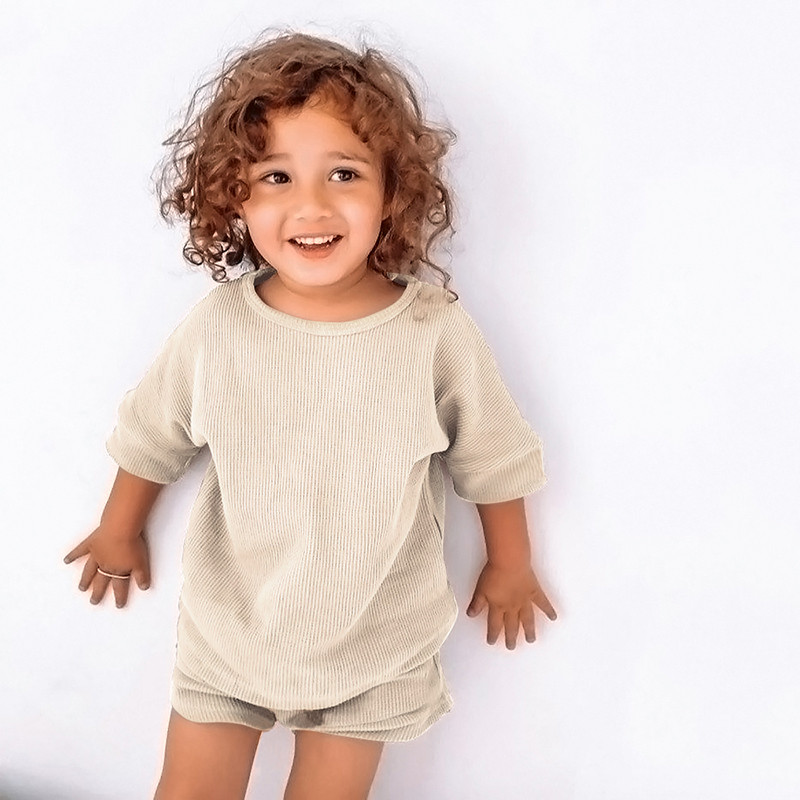 Dječaci Djevojčice Ljetna 2-dijelna trenerka Odjeća Majice Majice + Kratke hlače s elastičnim strukom s kompletom džepova Dječja ležerna jednobojna odjeća