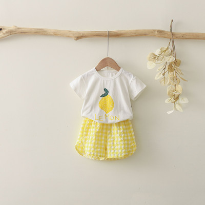 Kokvilnas zīdaiņu meiteņu zēnu apģērbi bērniem vasaras komplekti ar īsām piedurknēm T-krekls rūtaini šorti uzvalks maziem bērniem treniņtērps atpūtas apģērbs