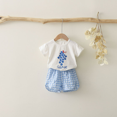 Kokvilnas zīdaiņu meiteņu zēnu apģērbi bērniem vasaras komplekti ar īsām piedurknēm T-krekls rūtaini šorti uzvalks maziem bērniem treniņtērps atpūtas apģērbs