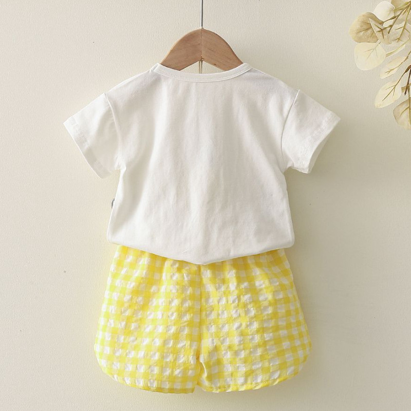 Kokvilnas zīdaiņu meiteņu zēnu apģērbi bērniem vasaras komplekti ar īsām piedurknēm T-krekls rūtaini šorti uzvalks maziem bērniem treniņtērps atpūtas apģērbs