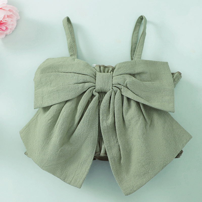 Vaikiški rūbai Mergaitėms Vienspalviai Bowknot Camisoles Be rankovių Sling Tops Gėlėtais raštais Micro Flare Kelnės 2vnt Vaikiški rinkiniai