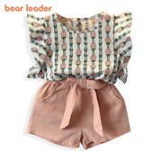 Bear Leader mergaičių drabužių rinkiniai vaikams nuo 3 iki 7 metų marškinėlių spausdinimo su antkakliu viršutinė dalis su laisvalaikio trumpomis kelnaitėmis 2 vnt Princesės drabužiai vaikui