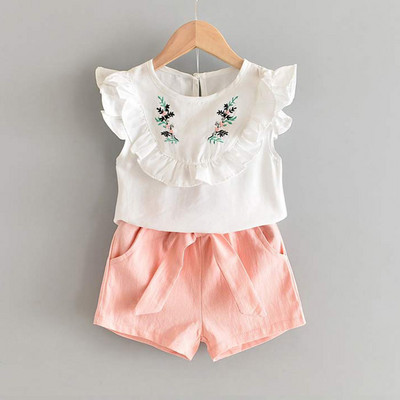 Bear Leader mergaičių drabužių rinkiniai vaikams nuo 3 iki 7 metų marškinėlių spausdinimo su antkakliu viršutinė dalis su laisvalaikio trumpomis kelnaitėmis 2 vnt Princesės drabužiai vaikui