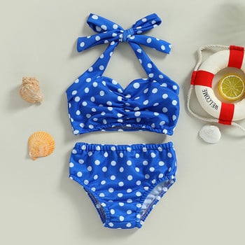 Fashion Summer Toddler Παιδικά Κοριτσίστικα Μαγιό 0-3Y Dots Αμάνικο μπλουζάκι με παπιγιόν + σορτς Μαγιό Καλοκαιρινά μαγιό