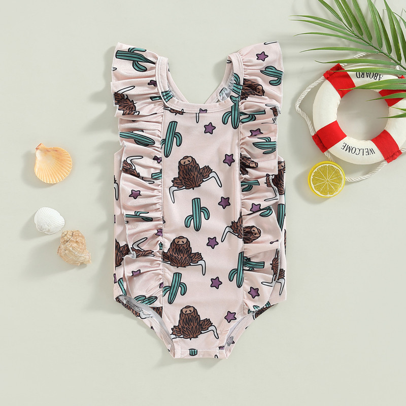 Ljeto 2023., dojenčad, mala djeca, dječji kupaći kostimi za djevojčice, 2-6 godina goveda, cvjetni kaktusi, bodi s volanima, kupaći kostimi, kupaći kostimi