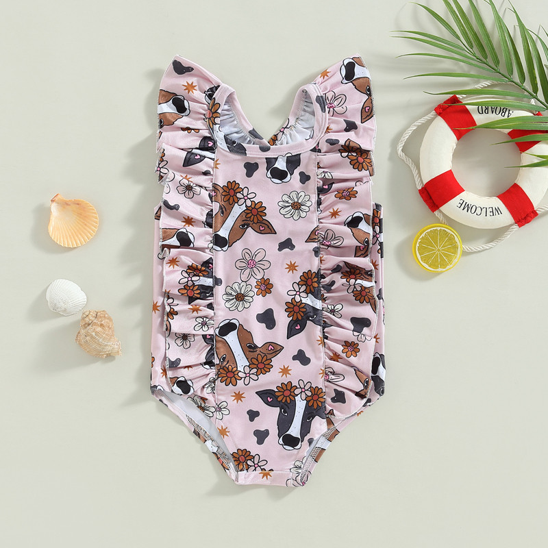 Ljeto 2023., dojenčad, mala djeca, dječji kupaći kostimi za djevojčice, 2-6 godina goveda, cvjetni kaktusi, bodi s volanima, kupaći kostimi, kupaći kostimi