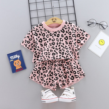 Детски костюми за момичета Леопардов принт Памучни детски тениски Комплекти от 2 бр. Летни детски спортни анцузи за малки деца