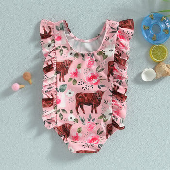 Fashion Toddler Παιδικά βρεφικά κοριτσίστικα μαγιό 1-5 ετών Cattle floral print βολάν μανίκια κορμάκια Μαγιό Μαγιό ρούχα παραλίας