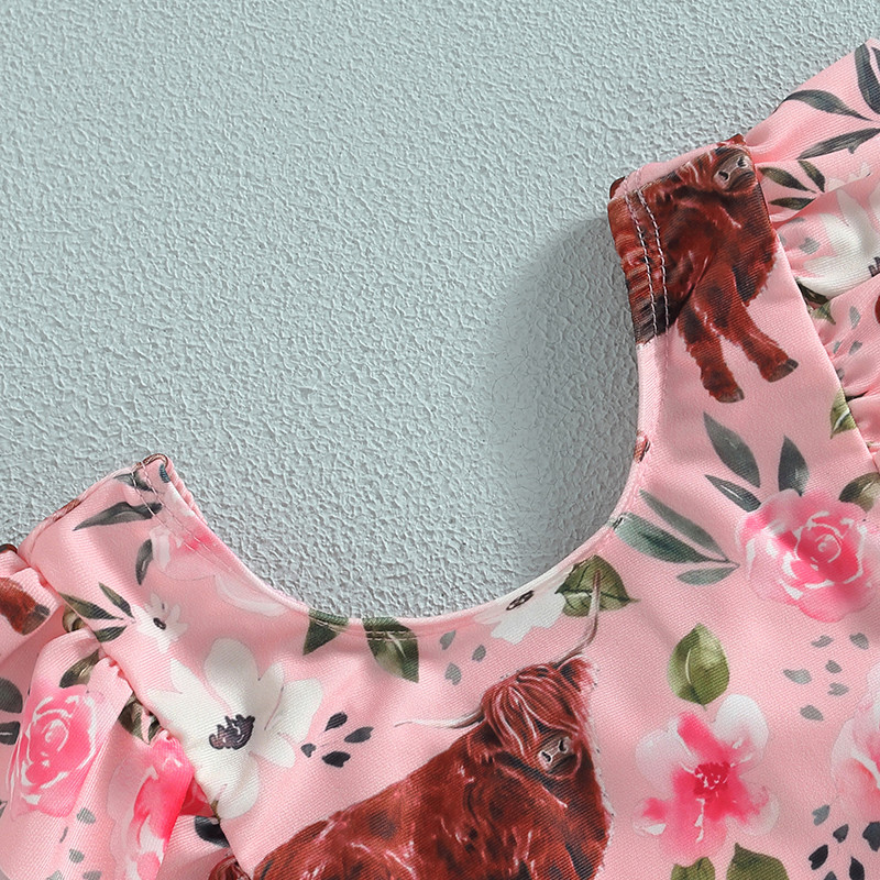 Modni kupaći kostimi za malu djecu, djevojčice, 1-5 godina Bodi s rukavima s volanima, goveda, kupaći kostimi, kupaći kostimi Odjeća za plažu