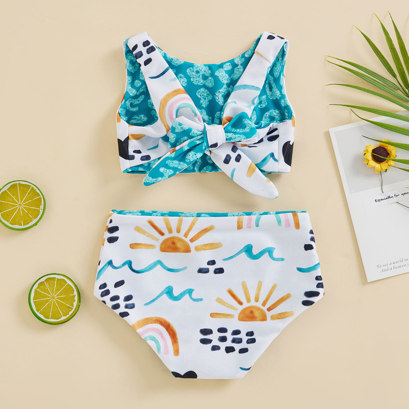 Vasaros mažylių, berniukų, mergaičių maudymosi kostiumėliai maudymosi kostiumėliai su gėlėmis / leopardo raštu „Bowknot“ bateliai + šortai Vaikiški paplūdimio apranga maudymosi kostiumėliai