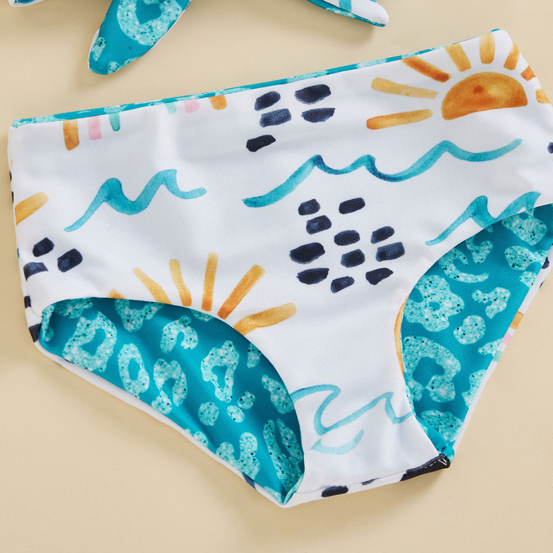 Vasaros mažylių, berniukų, mergaičių maudymosi kostiumėliai maudymosi kostiumėliai su gėlėmis / leopardo raštu „Bowknot“ bateliai + šortai Vaikiški paplūdimio apranga maudymosi kostiumėliai