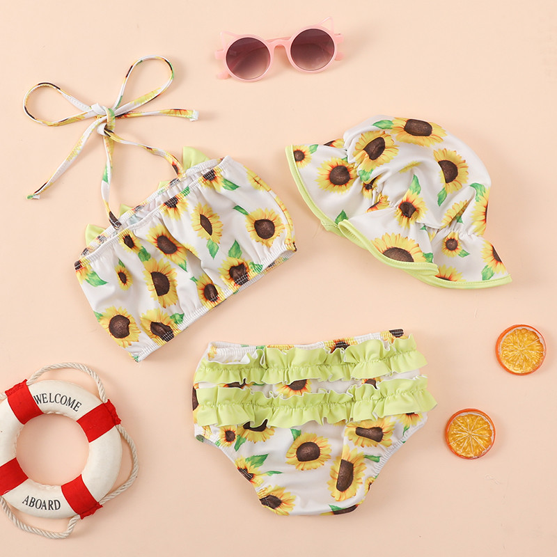Ljetni kupaći kostimi za malu djecu Djevojčice Ljetni dječji s printom voća Bez rukava Bownot Hater Majice kratke hlače Kape Kupaći kostimi Kupaći kostimi