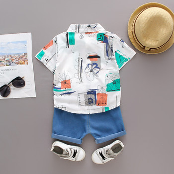 Бебешки дрехи за момчета Костюм с къс ръкав Риза Дънки Детски комплект дрехи за 1-4 годишно бебе