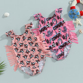 Väikelapsed Lapsed Beebi Tüdrukud Suvised Ujumisriided Lehma Kirjaprint Varrukateta Tutt Ujumiskostüümid Ujumisriided Rannarõivad Riided