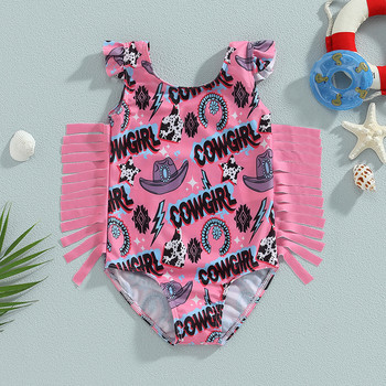 Toddler Kids Baby Girls Summer Swimsuits Cow Letter print Αμάνικη φούντα μαγιό Μαγιό Μαγιό Ρούχα παραλίας