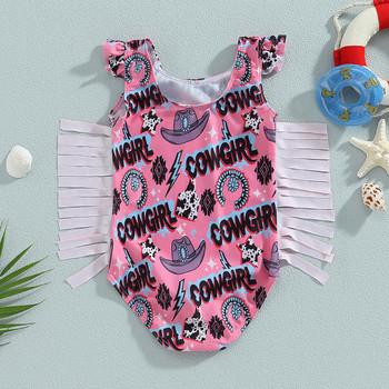 Toddler Kids Baby Girls Summer Swimsuits Cow Letter print Αμάνικη φούντα μαγιό Μαγιό Μαγιό Ρούχα παραλίας