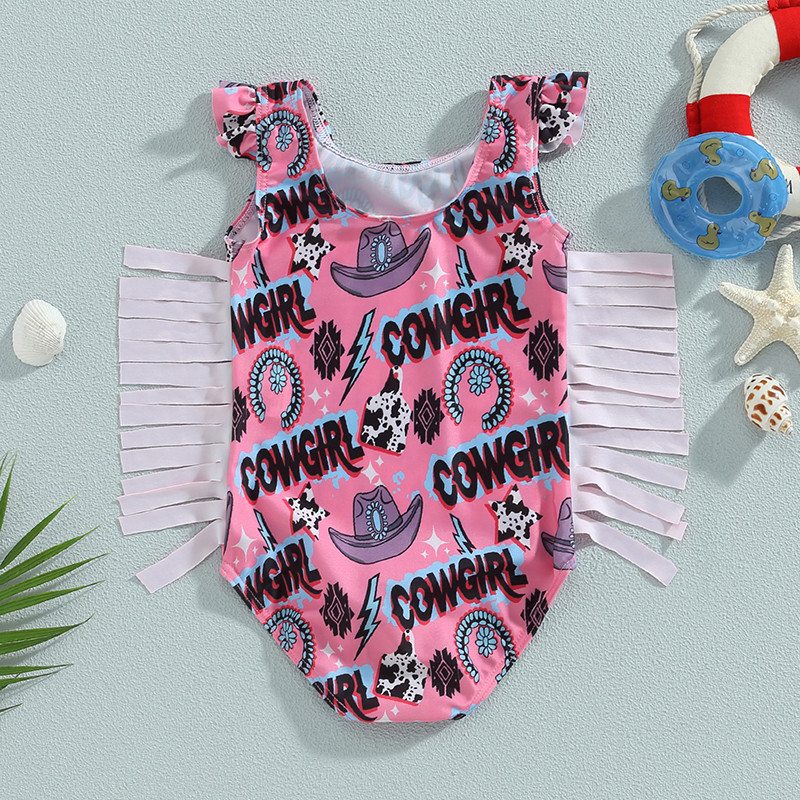 Väikelapsed Lapsed Beebi Tüdrukud Suvised Ujumisriided Lehma Kirjaprint Varrukateta Tutt Ujumiskostüümid Ujumisriided Rannarõivad Riided