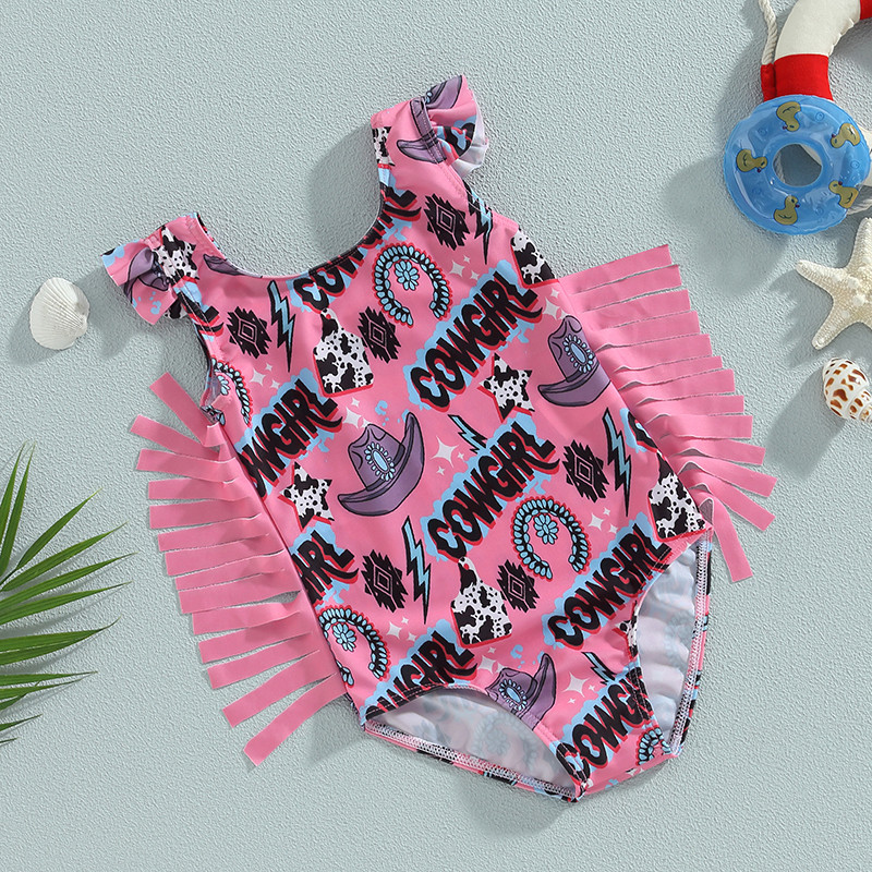 Väikelapsed Lapsed Beebi Tüdrukud Suvised Ujumisriided Lehma Kirjaprint Varrukateta Tutt Ujumiskostüümid Ujumisriided Rannarõivad Riided