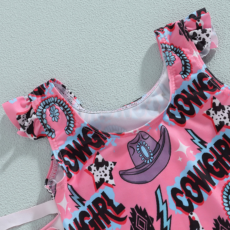 Väikelapsed Lapsed Beebi Tüdrukud Suvised Ujumisriided Lehma Kirjaprint Varrukateta Tutt Ujumiskostüümid Ujumisriided Rannarõivad Riided