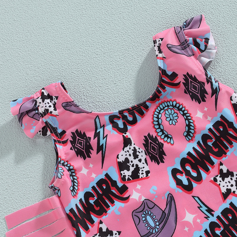 Väikelapsed Lapsed Beebi Tüdrukud Suvised Ujumisriided Lehma Kirjaprint Varrukateta Tutt Ujumiskostüümid Ujumisriided Rannarõivad Riided