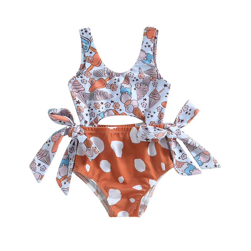 Fashion Toddler Παιδικά Βρεφικά Κοριτσίστικα Μαγιό Παγωτό Εκτύπωση Αμάνικα Κοίλα Φορμάκια Μαγιό Ρούχα παραλίας