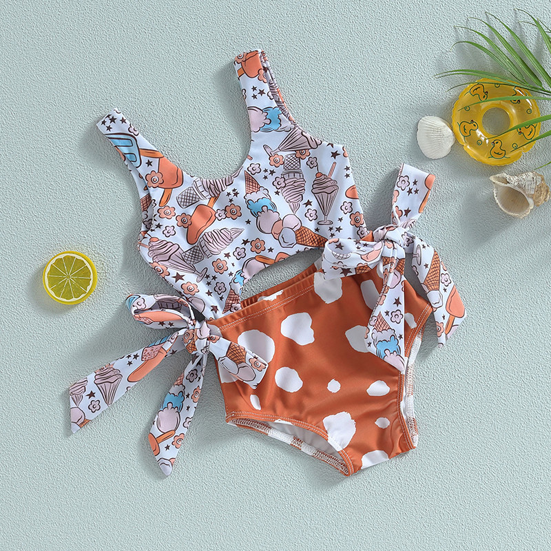 Fashion Toddler Παιδικά Βρεφικά Κοριτσίστικα Μαγιό Παγωτό Εκτύπωση Αμάνικα Κοίλα Φορμάκια Μαγιό Ρούχα παραλίας
