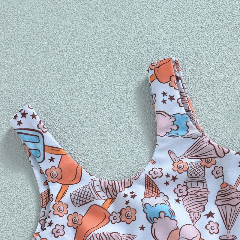 Fashion Toddler Παιδικά Βρεφικά Κοριτσίστικα Μαγιό Παγωτό Εκτύπωση Αμάνικα Κοίλα Φορμάκια Μαγιό Ρούχα παραλίας