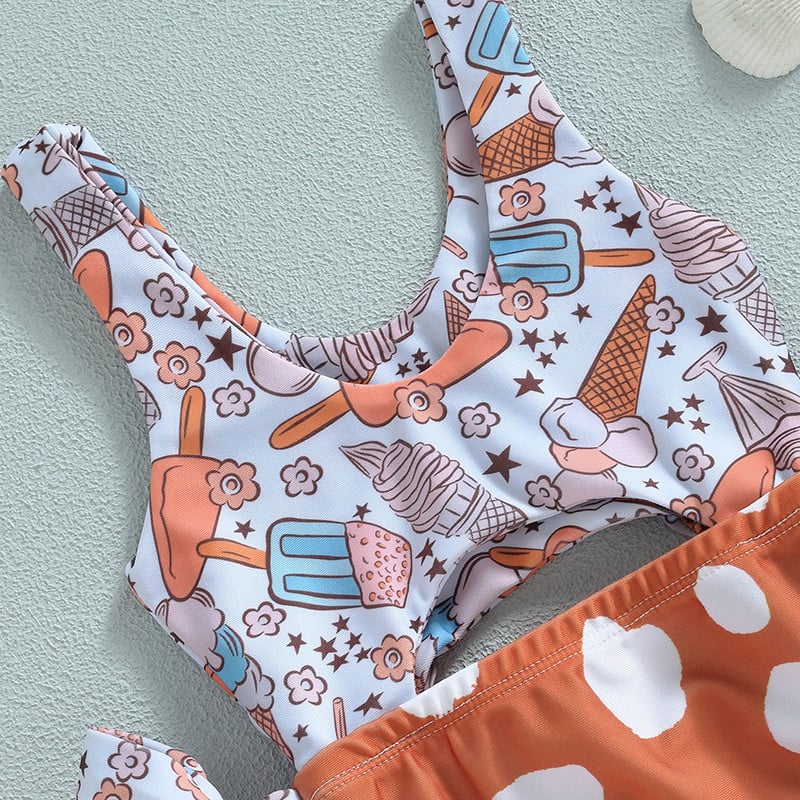 Fashion Toddler Παιδικά Βρεφικά Κοριτσίστικα Μαγιό Παγωτό Εκτύπωση Αμάνικα Κοίλα Φορμάκια Μαγιό Ρούχα παραλίας