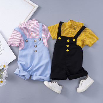 Нови летни комплекти за момчета, риза с къс ръкав, раирана панталон, костюм за момче, комплект от 2 части 1-5 години