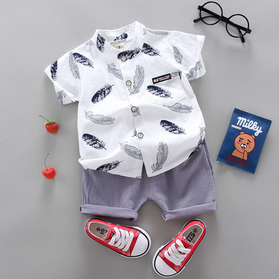 Fiú ruházat Alkalmi baba lány nyári ruha szett Sport ing + rövidnadrág öltönyök ruhák pamut termékek gyerek ruhák