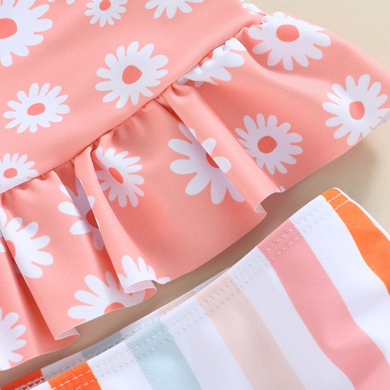 Zīdaiņiem, mazuļiem, mazuļiem, bērniem, meitenēm, bikini komplekti ar ziedu apdruku bez piedurknēm volāni, topi Šorti, bērnu pludmales apģērbi, peldkostīmi, peldkostīmi