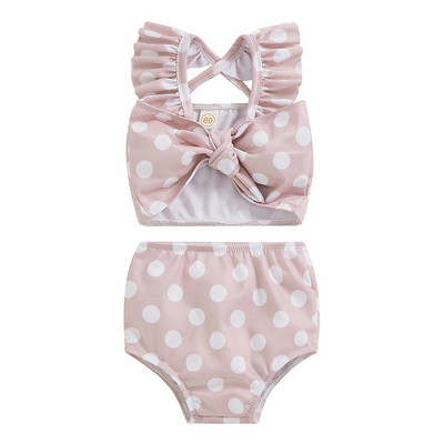 Letné bikiny pre batoľatá a bábätká, dievčenské, sety, volánové topy s mašľou a krátkymi rukávmi + bodkované/kvetinové šortky, plavky
