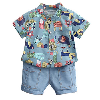 Baywell Летен детски костюм за момчета Комплекти Детски тениска с къс ръкав с животни + къси панталони Плажен бебешки комплект от две части