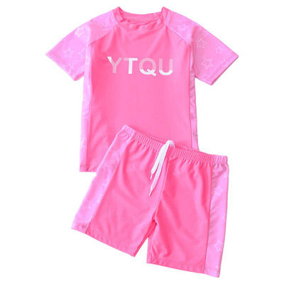 Dvodijelni kompleti kupaćih kostima Rashguard za djevojčice i dječake, kratkih rukava, kamuflažnih zvjezdica, komplet kratkih hlača za plivanje, kupaći kostimi