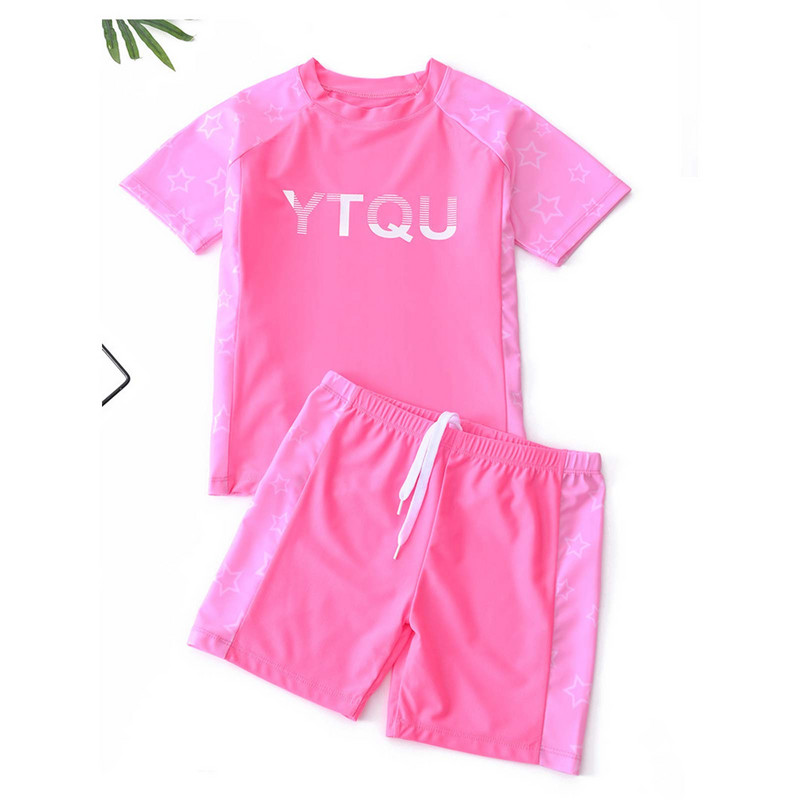 Dvodijelni kompleti kupaćih kostima Rashguard za djevojčice i dječake, kratkih rukava, kamuflažnih zvjezdica, komplet kratkih hlača za plivanje, kupaći kostimi