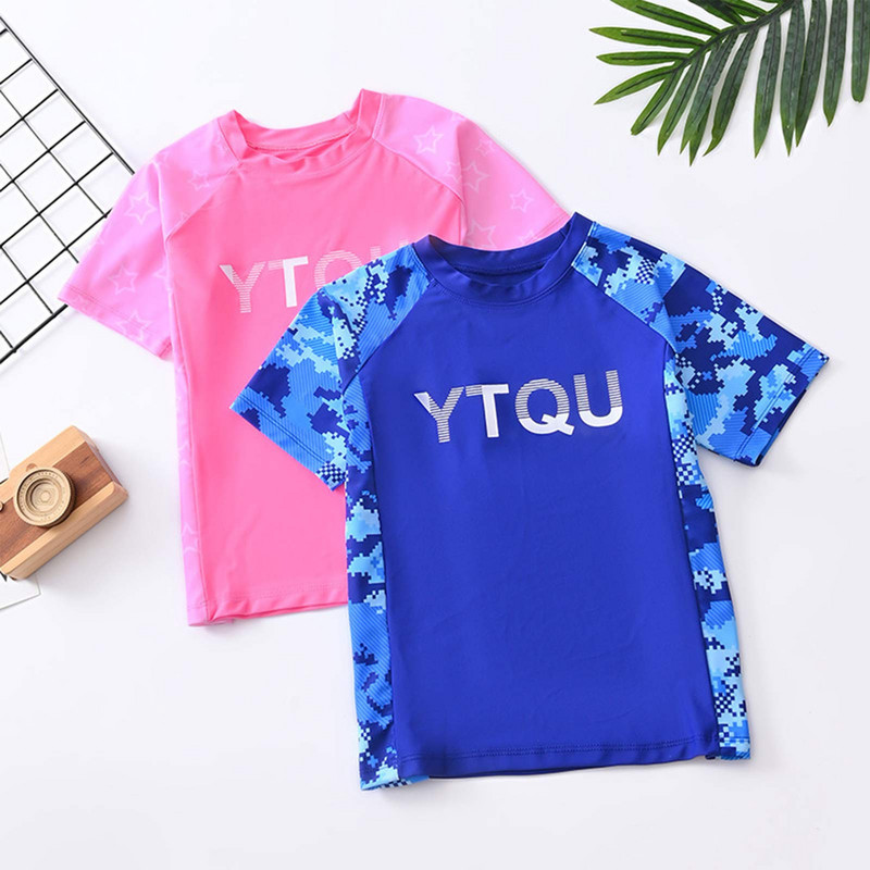 Dvodijelni kompleti kupaćih kostima Rashguard za djevojčice i dječake, kratkih rukava, kamuflažnih zvjezdica, komplet kratkih hlača za plivanje, kupaći kostimi