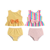 Прохождащи бебета Момичета Бански костюми Детски комплекти от две части Tankini Летни щампи на райе Рюши Горнища Къси шорти Бански костюм Плажно облекло