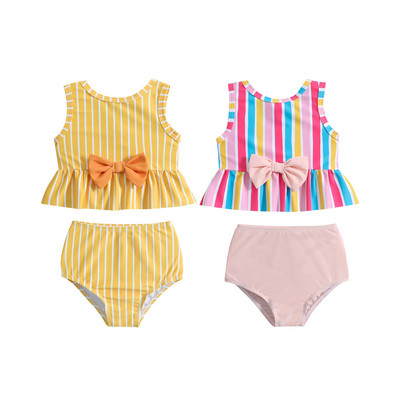 Toddler Baby Girls Μαγιό Παιδικά Δύο Τεμάχια Σετ Tankini Καλοκαιρινή ριγέ στάμπα βολάν Μπλούζες σορτς μαγιό Ρούχα παραλίας