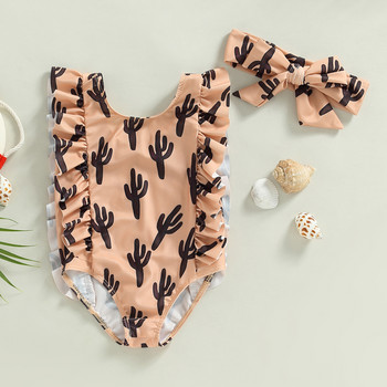2023 Модни летни бански костюми за новородени момичета за малки деца Бански костюми Бански костюми с принт на кактус/говеда/коне Бодита без ръкави Бански костюми