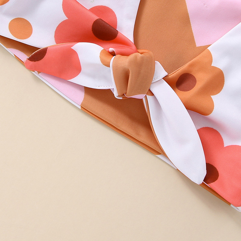 Mazu bērnu meiteņu puķu bikini komplekts ar grozāmu bezpiedurkņu peldkostīmu bez aizmugures Bowknot pludmales apģērbs vasaras peldkostīms peldkostīms