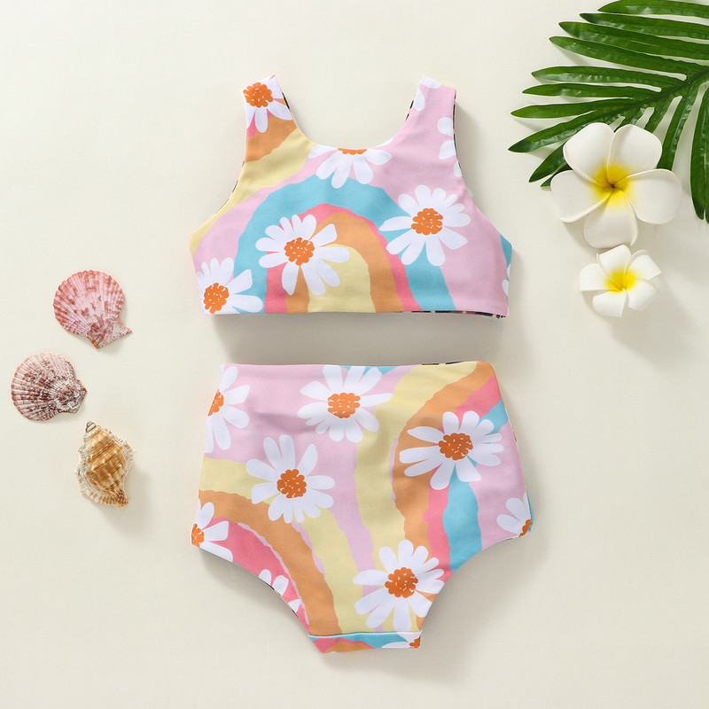 Prekrasan kupaći kostim za djevojčice Dvodijelni kupaći kostim za djevojčice Dvodijelni dječji komplet bikinija s duginim leopardom Biquini Infantil kupaći kostimi Odjeća za plažu