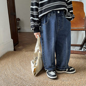 Modne ravne traperice s bijelim linijama za dječake 2-7 godina Dječje široke široke traper hlače