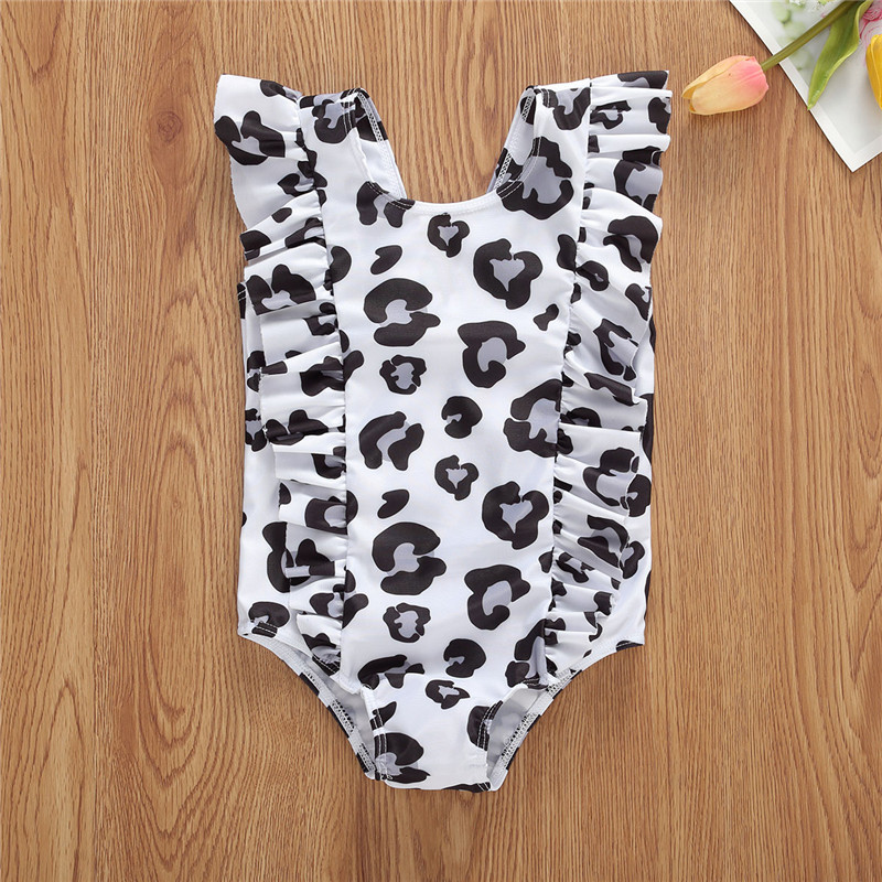 Μαγιό για κορίτσια Ολόσωμο Κοριτσίστικα βολάν Λεοπάρ στάμπα Αμάνικα Παιδικά μαγιό Παιδικά ρούχα παραλίας Μαγιό