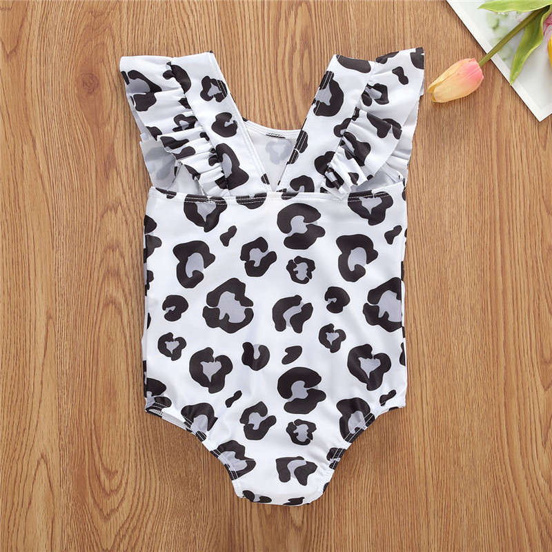 Μαγιό για κορίτσια Ολόσωμο Κοριτσίστικα βολάν Λεοπάρ στάμπα Αμάνικα Παιδικά μαγιό Παιδικά ρούχα παραλίας Μαγιό