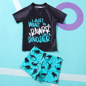 Toddler Kids Baby Boys Swimwear Cartoon Letter Dinosaur print Σορτ μπλουζάκι Σετ καλοκαιρινό μαγιό Μαγιό Κοστούμι παραλίας 2021