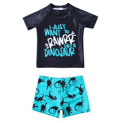 Toddler Kids Baby Boys Swimwear Cartoon Letter Dinosaur print Σορτ μπλουζάκι Σετ καλοκαιρινό μαγιό Μαγιό Κοστούμι παραλίας 2021