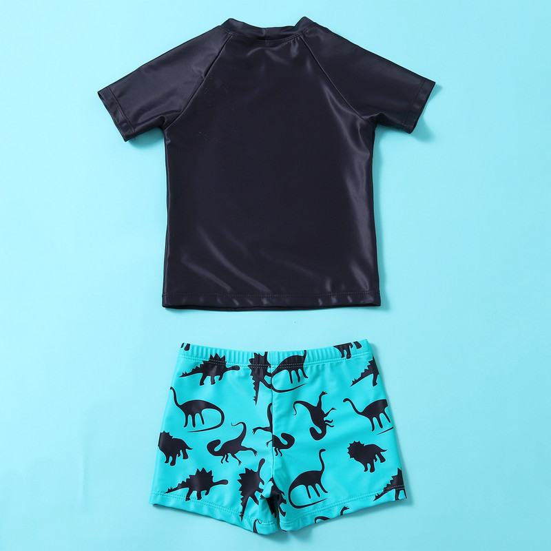 Toddler Kids Baby Boys Swimwear Cartoon Letter Dinosaur print Σορτ μπλουζάκι Σετ καλοκαιρινό μαγιό Μαγιό Κοστούμι παραλίας 2021