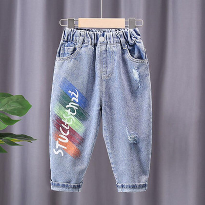 Zēnu brīvi džinsi caurumu džinsa bikses modes bērni Dienvidkorejas stils ikdienas zēni kovboju bikses mazulis bērns 2 3 4 5 6 7 8 gadi