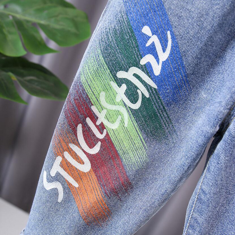 Zēnu brīvi džinsi caurumu džinsa bikses modes bērni Dienvidkorejas stils ikdienas zēni kovboju bikses mazulis bērns 2 3 4 5 6 7 8 gadi